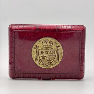 Vintage Art Deco Celluloid Presentation Box – Deltah – Red w/ Gold Glitter